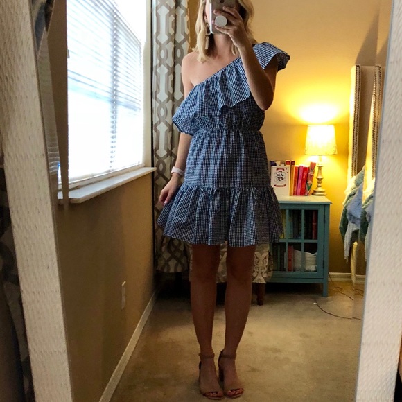 Dresses & Skirts - BOGO Navy and white gingham dress; one shoulder
